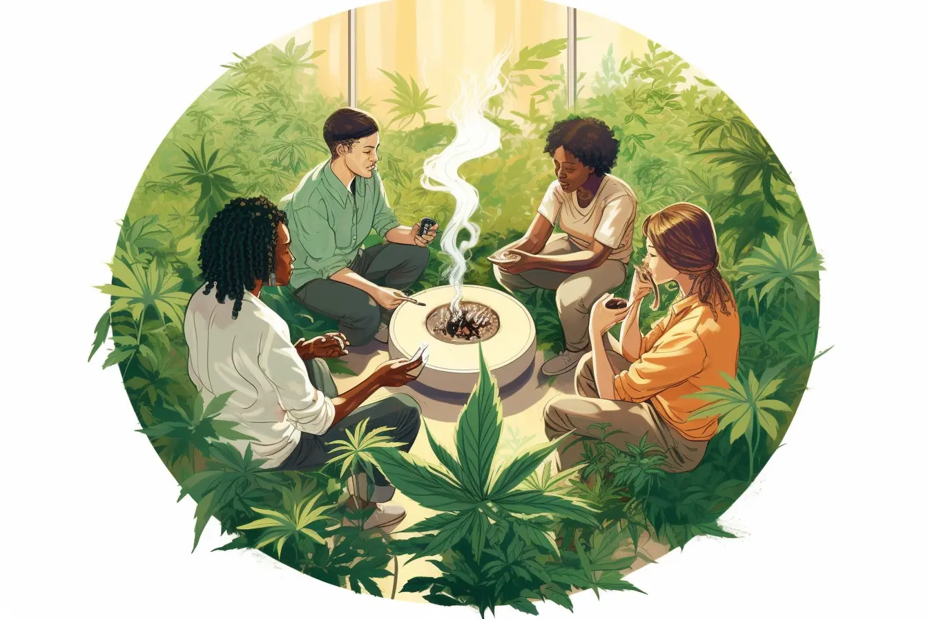 Das Emblem des Cannabis Social Clubs in Bremen ist ein Kreis aus Cannabisblättern, der zum lässigen Rauchen animiert.